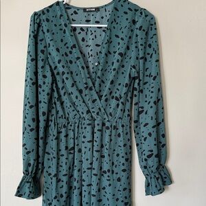 Teal and Black Long Sleeve Dress